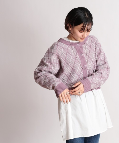 cepo(セポ)の「【SET ITEM】アーガイルショートニットカーディガン+ティアードシャツワンピース(カーディガン/ボレロ・レディース・ブラック/パープル/ライム・M)」の16枚目の写真