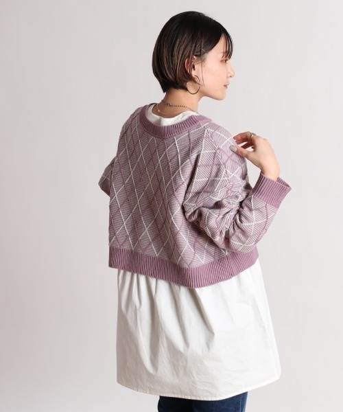 cepo(セポ)の「【SET ITEM】アーガイルショートニットカーディガン+ティアードシャツワンピース(カーディガン/ボレロ・レディース・ブラック/パープル/ライム・M)」の17枚目の写真
