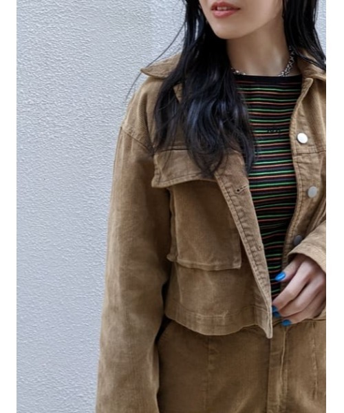 SLY（スライ）の「BLEACH CORDUROY SHORT JK ブリーチ コーデュロイ ショート ジャケット（カバーオール・レディース・ピンク/キャメル・FREE）」の10枚目の写真