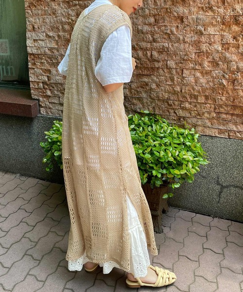 byYOUANCE(バイユアンス)の「2WAYメッシュロングベストワンピース(ベスト・レディース・ブラック/ベージュ/グリーン/ホワイト・FREE)」の9枚目の写真