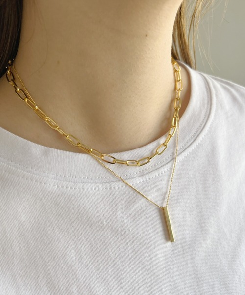 at12:03（アットイチニーゼロサン）の「ポイントプレート２連チェーンネックレス（ネックレス・レディース・シルバー/ゴールド・FREE）」の2枚目の写真