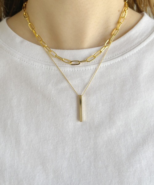 at12:03（アットイチニーゼロサン）の「ポイントプレート２連チェーンネックレス（ネックレス・レディース・シルバー/ゴールド・FREE）」の4枚目の写真