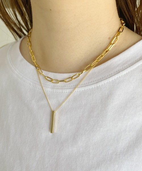 at12:03（アットイチニーゼロサン）の「ポイントプレート２連チェーンネックレス（ネックレス・レディース・シルバー/ゴールド・FREE）」の15枚目の写真