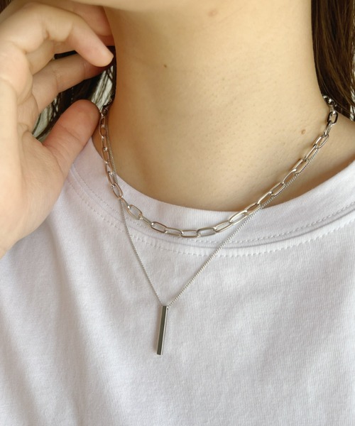 at12:03（アットイチニーゼロサン）の「ポイントプレート２連チェーンネックレス（ネックレス・レディース・シルバー/ゴールド・FREE）」の6枚目の写真