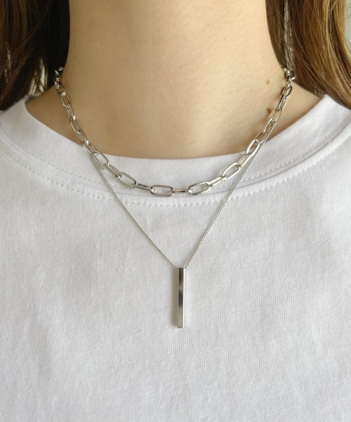 at12:03（アットイチニーゼロサン）の「ポイントプレート２連チェーンネックレス（ネックレス・レディース・シルバー/ゴールド・FREE）」の17枚目の写真