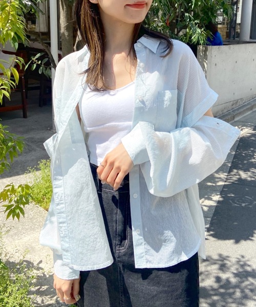 OLIVE des OLIVE（オリーブデオリーブ）の「肩開きシャツ（シャツ/ブラウス・レディース・オフホワイト/サックスブルー/グレイッシュベージュ/ホワイト/ベージュ/ブラック/オレンジ・FREE）」の6枚目の写真