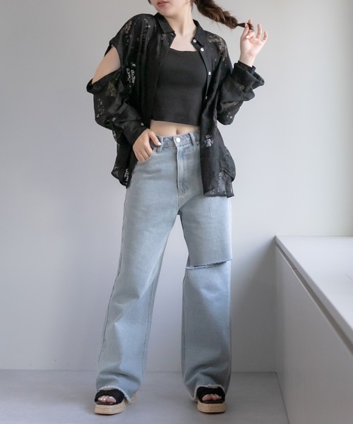 OLIVE des OLIVE（オリーブデオリーブ）の「肩開きシャツ（シャツ/ブラウス・レディース・オフホワイト/サックスブルー/グレイッシュベージュ/ホワイト/ベージュ/ブラック/オレンジ・FREE）」の8枚目の写真