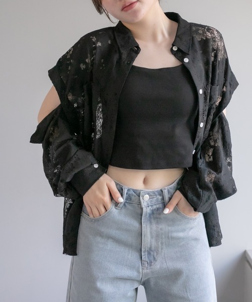 OLIVE des OLIVE（オリーブデオリーブ）の「肩開きシャツ（シャツ/ブラウス・レディース・オフホワイト/サックスブルー/グレイッシュベージュ/ホワイト/ベージュ/ブラック/オレンジ・FREE）」の11枚目の写真