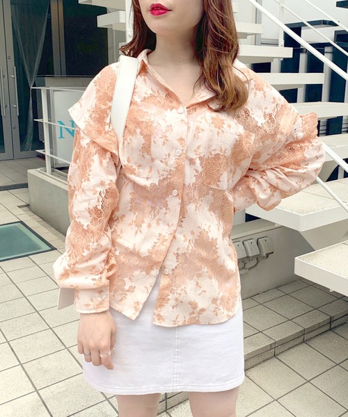 OLIVE des OLIVE（オリーブデオリーブ）の「肩開きシャツ（シャツ/ブラウス・レディース・オフホワイト/サックスブルー/グレイッシュベージュ/ホワイト/ベージュ/ブラック/オレンジ・FREE）」の20枚目の写真