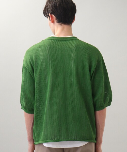 THE SHOP TK （ザ ショップ ティーケー ）の「◆【SETアイテム】メッシュヘリンボンニットレイヤードTシャツ（ニット/セーター・メンズ・チャコールグレー/グリーン/サンドベージュ/マスタード・02/03/04）」の5枚目の写真