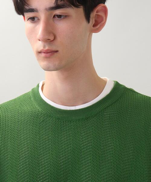 THE SHOP TK （ザ ショップ ティーケー ）の「◆【SETアイテム】メッシュヘリンボンニットレイヤードTシャツ（ニット/セーター・メンズ・チャコールグレー/グリーン/サンドベージュ/マスタード・02/03/04）」の6枚目の写真