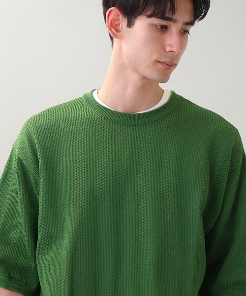 THE SHOP TK （ザ ショップ ティーケー ）の「◆【SETアイテム】メッシュヘリンボンニットレイヤードTシャツ（ニット/セーター・メンズ・チャコールグレー/グリーン/サンドベージュ/マスタード・02/03/04）」の12枚目の写真
