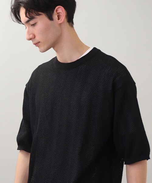 THE SHOP TK （ザ ショップ ティーケー ）の「◆【SETアイテム】メッシュヘリンボンニットレイヤードTシャツ（ニット/セーター・メンズ・チャコールグレー/グリーン/サンドベージュ/マスタード・02/03/04）」の18枚目の写真