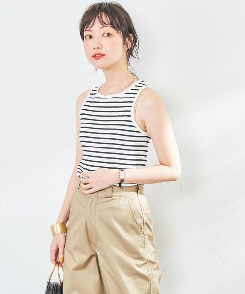 coen(コーエン)の「アメリカンスリーブボーダータンクトップ(タンクトップ・レディース・モカ/オフホワイト/ライトグレー・L/M)」の5枚目の写真