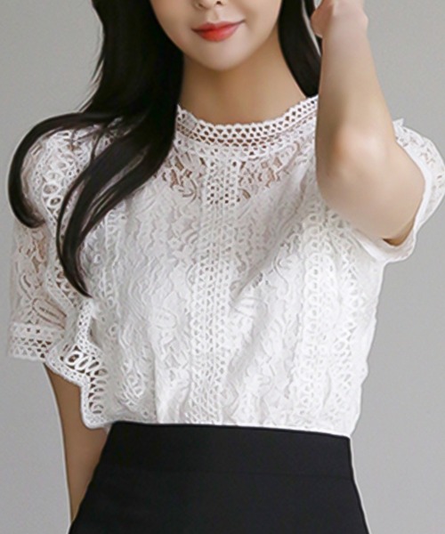 Girly Doll(ガーリードール)の「レース半袖トップス(Tシャツ/カットソー・レディース・ホワイト/ピンク/ブラック/ベージュ・FREE)」の7枚目の写真