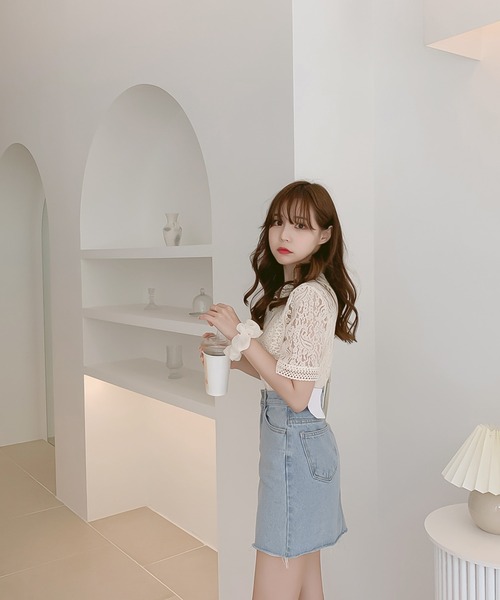 Girly Doll(ガーリードール)の「レース半袖トップス(Tシャツ/カットソー・レディース・ホワイト/ピンク/ブラック/ベージュ・FREE)」の5枚目の写真