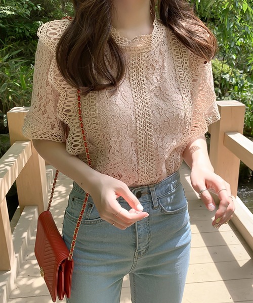 Girly Doll(ガーリードール)の「レース半袖トップス(Tシャツ/カットソー・レディース・ホワイト/ピンク/ブラック/ベージュ・FREE)」の21枚目の写真