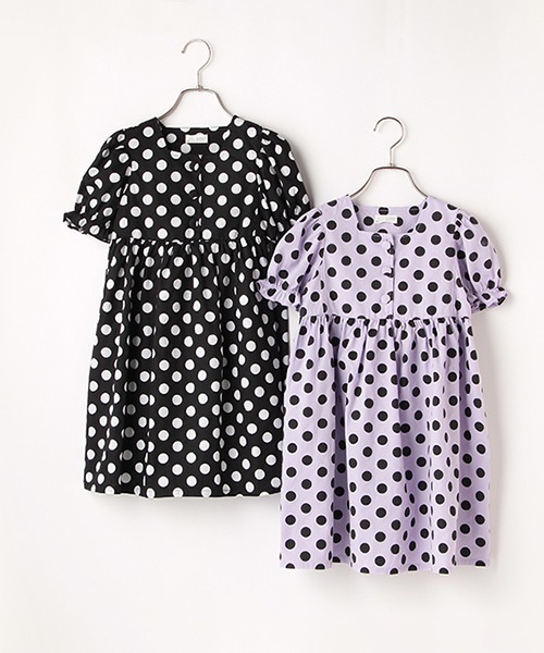 b・ROOM（ビールーム）の「ドットプリントパフワンピース（ワンピース・キッズ・ブラック/ラベンダー・120cm/90cm/110cm/100cm/130cm）」の9枚目の写真