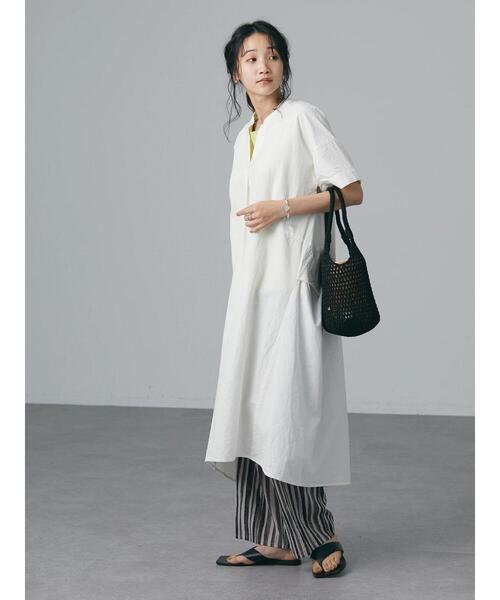 CRAFT STANDARD BOUTIQUE（クラフトスタンダードブティック）の「綿麻スキッパーワンピース　＊◆（ワンピース・レディース・ブラック/オフホワイト/カーキ/マスタード・FREE）」の6枚目の写真