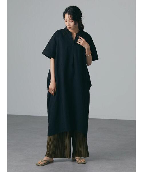 CRAFT STANDARD BOUTIQUE（クラフトスタンダードブティック）の「綿麻スキッパーワンピース　＊◆（ワンピース・レディース・ブラック/オフホワイト/カーキ/マスタード・FREE）」の9枚目の写真