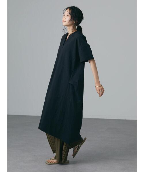 CRAFT STANDARD BOUTIQUE（クラフトスタンダードブティック）の「綿麻スキッパーワンピース　＊◆（ワンピース・レディース・ブラック/オフホワイト/カーキ/マスタード・FREE）」の10枚目の写真