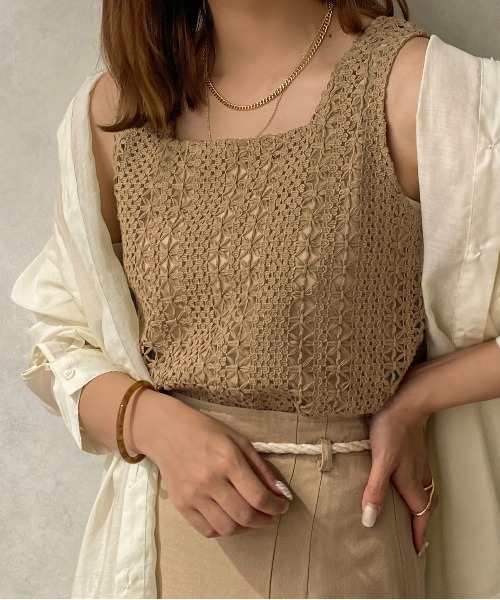 nowos かぎ編みニット　タンクトップ かぎ針編み】ニットタンクトップの編み方🧶Crochet TankTop