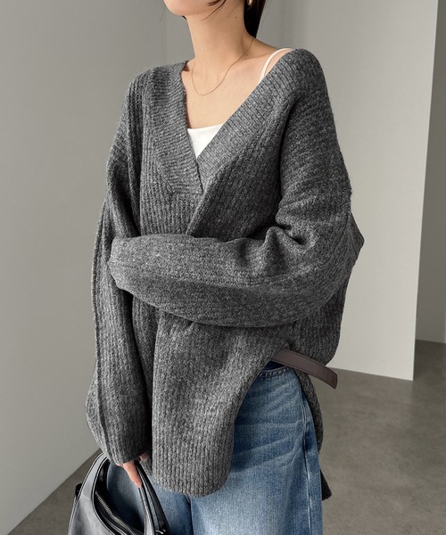 セール】片畦Vネックニットトップス（ニット/セーター）｜andme