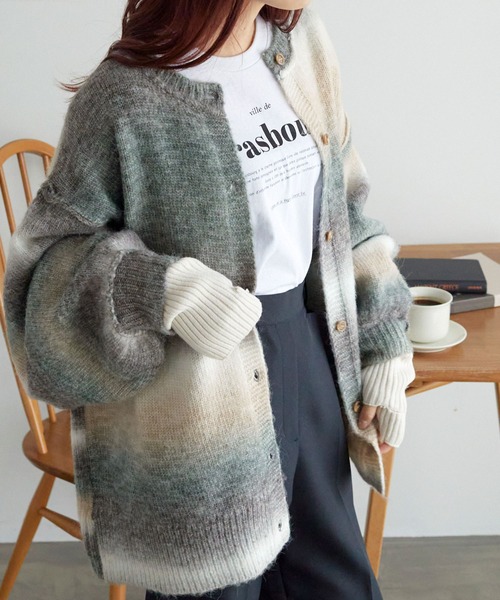 Chaco closet（チャコ クローゼット）の「オーバーサイズ グラデーションニットカーディガン（カーディガン/ボレロ・レディース・グレー/グリーン/ピンク/パープル/イエロー/カーキ/ブラック・FREE）」の16枚目の写真