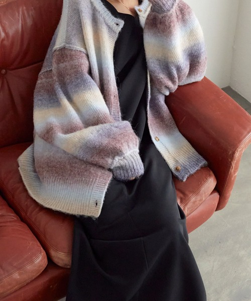 Chaco closet（チャコ クローゼット）の「オーバーサイズ グラデーションニットカーディガン（カーディガン/ボレロ・レディース・グレー/グリーン/ピンク/パープル/イエロー/カーキ/ブラック・FREE）」の20枚目の写真