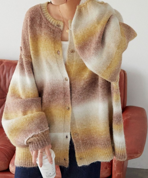 Chaco closet（チャコ クローゼット）の「オーバーサイズ グラデーションニットカーディガン（カーディガン/ボレロ・レディース・グレー/グリーン/ピンク/パープル/イエロー/カーキ/ブラック・FREE）」の21枚目の写真