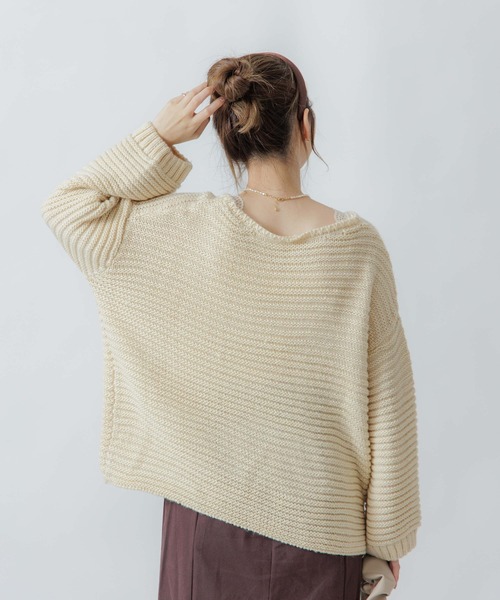 flower（フラワー）の「ニュアンスガーターニット（ニット/セーター・レディース・グレー/アイボリー・FREE）」の4枚目の写真