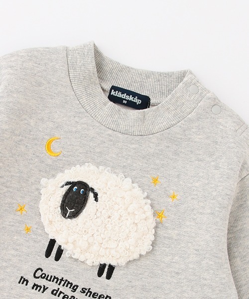 クレードスコープ　90 110 裏起毛トレーナー　ひつじ　リンク kladskap（クレードスコープ）の「ひつじアップリケトレーナー