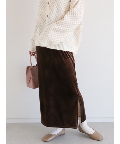 ehka sopo（エヘカソポ）の「◎ベロアタイトスカート（スカート・レディース・ベージュ/ブラウン/ブラック・ﾌﾘ-）」の2枚目の写真