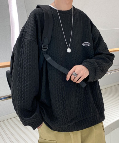 MGV（エムジーヴィー）の「ワッフル生地ケーブルスウェット（スウェット・メンズ・ホワイト/ブラック・MEDIUM/LARGE/X-LARGE）」の4枚目の写真