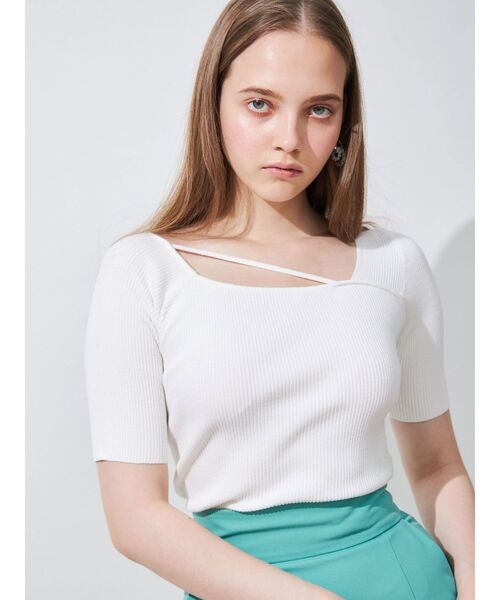 MERCURYDUO（マーキュリーデュオ）の「2WAYアシメネックテープリブニット（ニット/セーター・レディース・レッド/オフホワイト/ブラック/ライム・FREE）」の2枚目の写真