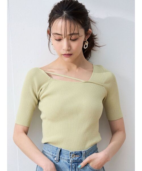 MERCURYDUO（マーキュリーデュオ）の「2WAYアシメネックテープリブニット（ニット/セーター・レディース・レッド/オフホワイト/ブラック/ライム・FREE）」の7枚目の写真