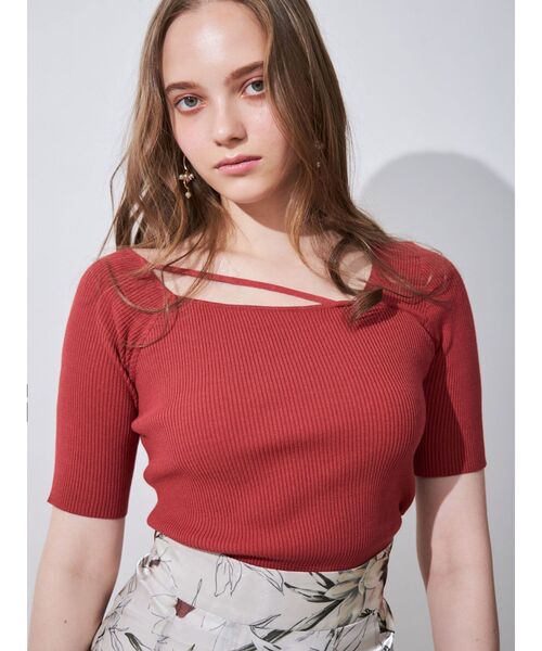 MERCURYDUO（マーキュリーデュオ）の「2WAYアシメネックテープリブニット（ニット/セーター・レディース・レッド/オフホワイト/ブラック/ライム・FREE）」の13枚目の写真