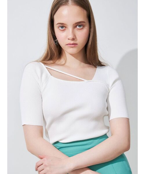 MERCURYDUO（マーキュリーデュオ）の「2WAYアシメネックテープリブニット（ニット/セーター・レディース・レッド/オフホワイト/ブラック/ライム・FREE）」の20枚目の写真