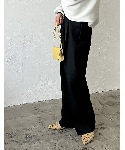 [低身長/高身長/大きいサイズ有]リサイクルストレッチツイルタックワイドパンツ