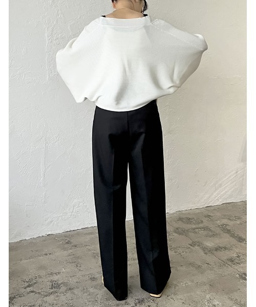 [低身長/高身長/大きいサイズ有]リサイクルストレッチツイルタックワイドパンツ