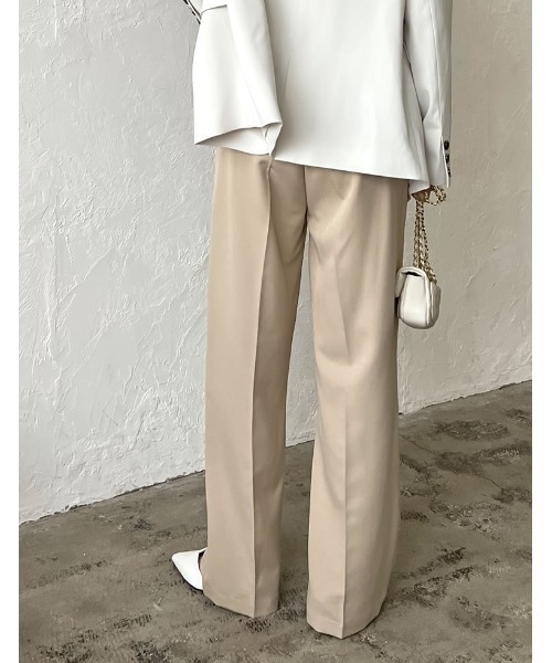 [低身長/高身長/大きいサイズ有]リサイクルストレッチツイルタックワイドパンツ