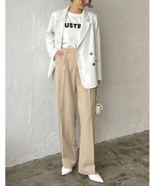 [低身長/高身長/大きいサイズ有]リサイクルストレッチツイルタックワイドパンツ