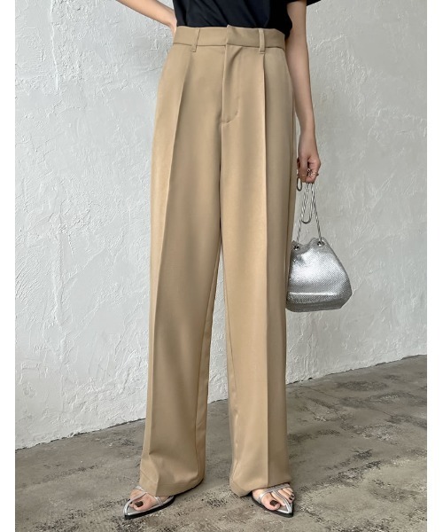 [低身長/高身長/大きいサイズ有]リサイクルストレッチツイルタックワイドパンツ