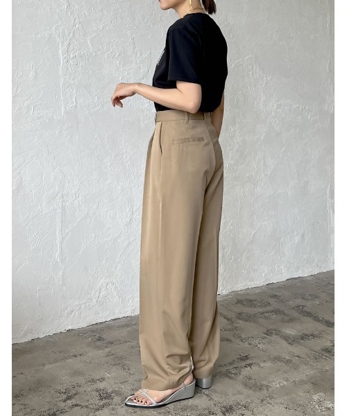 [低身長/高身長/大きいサイズ有]リサイクルストレッチツイルタックワイドパンツ