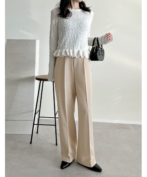 Re:EDIT（リエディ）の「[販売枚数2.2万枚突破！][オフィスカジュアル][低身長/高身長/大きいサイズ有]ストレッチツイルタックワイドパンツ（スラックス・レディース・チャコールグレー/ブラック/ベージュ/モカ/ホワイト系その他/ダークブラウン/ピンク・SHORT/SMALL/MEDIUM/TALL/LARGE/X-LARGE/AL/ALL/AM）」の18枚目の写真