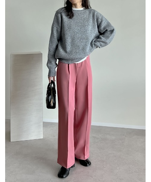 Re:EDIT（リエディ）の「[販売枚数2.2万枚突破！][オフィスカジュアル][低身長/高身長/大きいサイズ有]ストレッチツイルタックワイドパンツ（スラックス・レディース・チャコールグレー/ブラック/ベージュ/モカ/ホワイト系その他/ダークブラウン/ピンク・SHORT/SMALL/MEDIUM/TALL/LARGE/X-LARGE/AL/ALL/AM）」の17枚目の写真