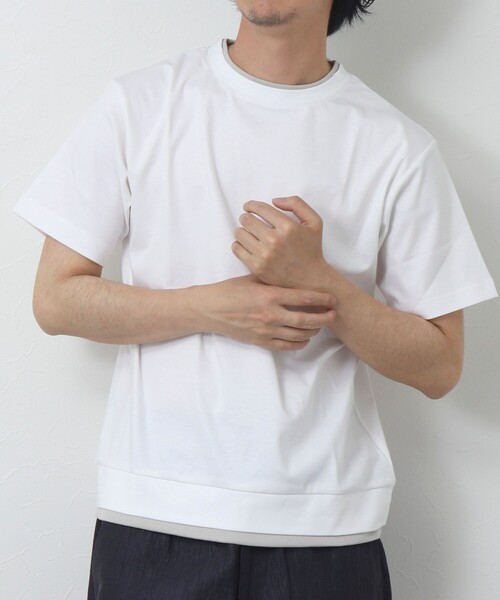 NOLLEY'S goodman（ノーリーズグッドマン）の「フェイクレイヤードTシャツ（Tシャツ/カットソー・メンズ・ネイビー/グレイッシュベージュ/ホワイト/グレイッシュブルー・S/M/L）」の2枚目の写真