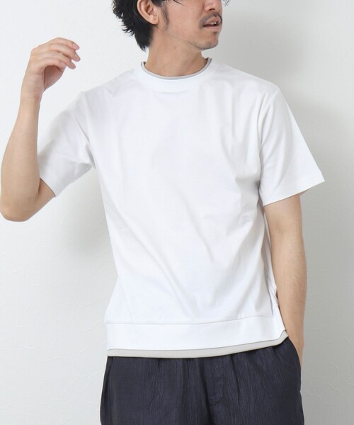 NOLLEY'S goodman（ノーリーズグッドマン）の「フェイクレイヤードTシャツ（Tシャツ/カットソー・メンズ・ネイビー/グレイッシュベージュ/ホワイト/グレイッシュブルー・S/M/L）」の12枚目の写真