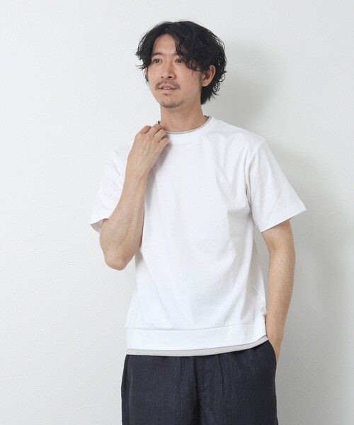 NOLLEY'S goodman（ノーリーズグッドマン）の「フェイクレイヤードTシャツ（Tシャツ/カットソー・メンズ・ネイビー/グレイッシュベージュ/ホワイト/グレイッシュブルー・S/M/L）」の15枚目の写真