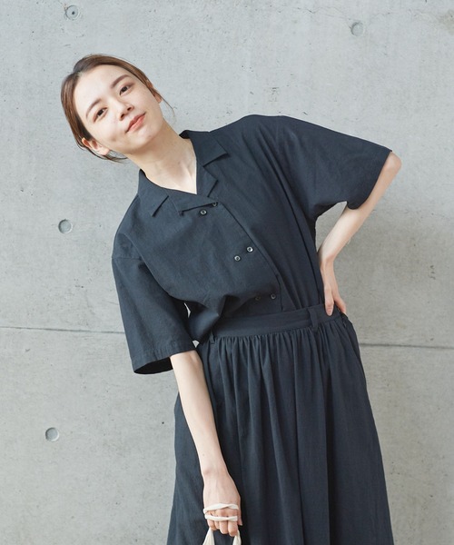 PAR ICI（パーリッシィ）の「先染めBIGチェック/コットンリネン 開襟シャツ(セットアップ対応)（シャツ/ブラウス・レディース・グリーン/ブラック/ブルー・FREE）」の21枚目の写真